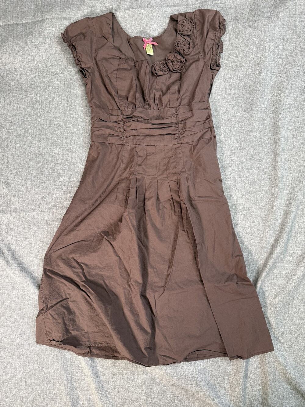 Downeast Basics Dress Womens M Mauve Cap Sleeve Ruched Modest Cottagecore Zip